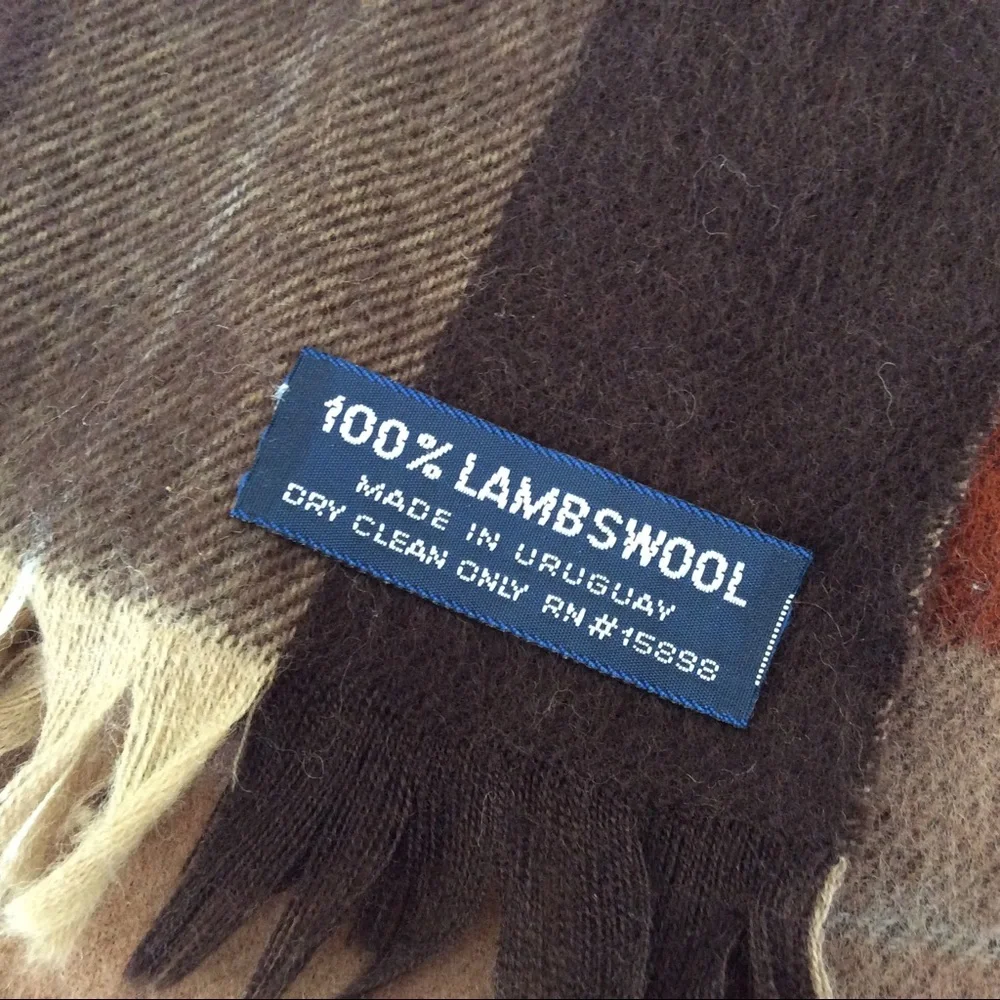 LAMBSWOOL BROWN RUST PLAID SCARF UNISEX
